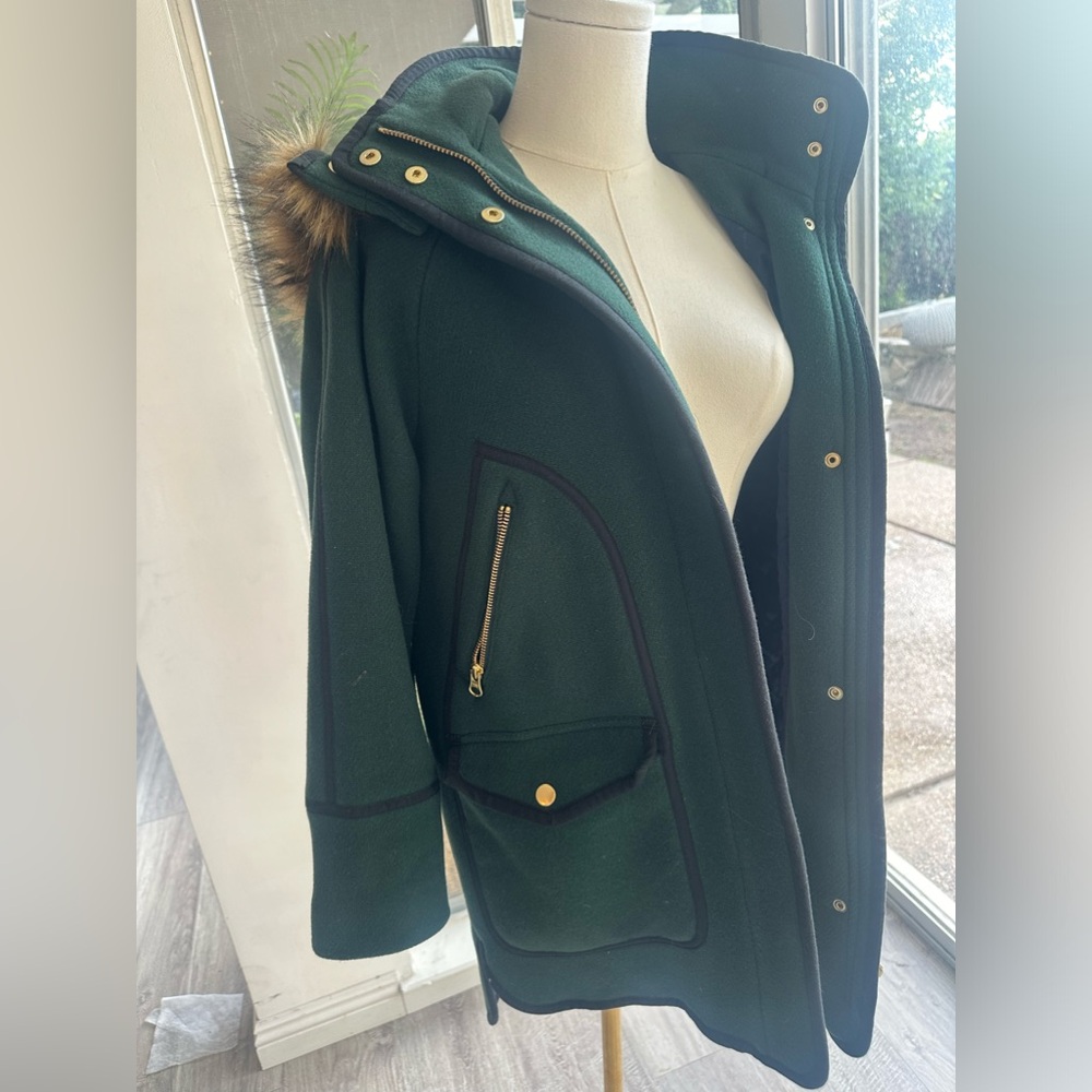 J Crew Summit Parka in Italian Stadium Cloth Wool Dark Forest. Size 00 - Picture 3 of 13